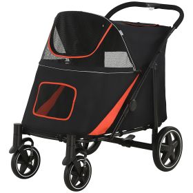 Foldable Doggy Stroller for Medium Large Dogs, Pet Stroller with Storage, Smooth Ride with Shock Absorption, Mesh Window & Safety Leash, Black