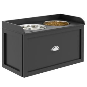 Pet Feeding Station Pet Dish Bowl Set with Storage, 2 Elevated Dog Bowls for Large Sized Dogs, Black (Option: Black-690x385x180 mm)